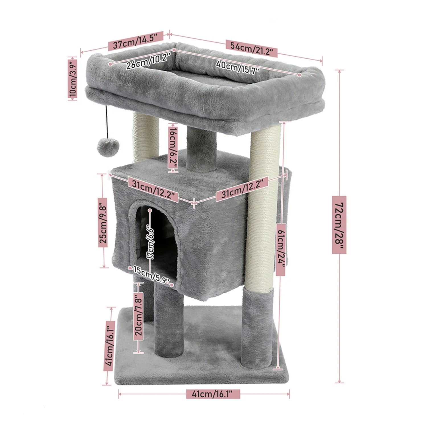 29"Cat Tree Tower for Indoor Cats Cat Condo with Sisal Scratching Posts, Plush Perch, Cat Bed Furniture, Beige
