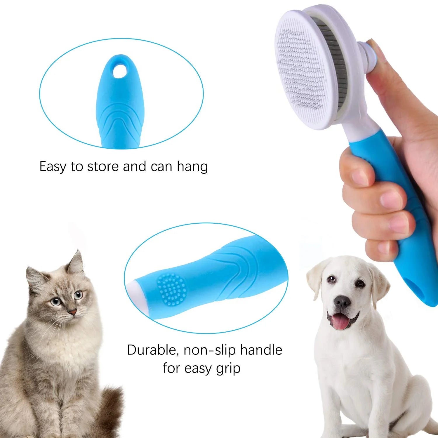 Dog &Cat Grooming Brush, Self Cleaning Slicker Brushes for Dogs Cats Pet Grooming Brush Tool Gently Removes Loose Undercoat, Mats Tangled Hair Slicker Brush for Pet with Flea Comb