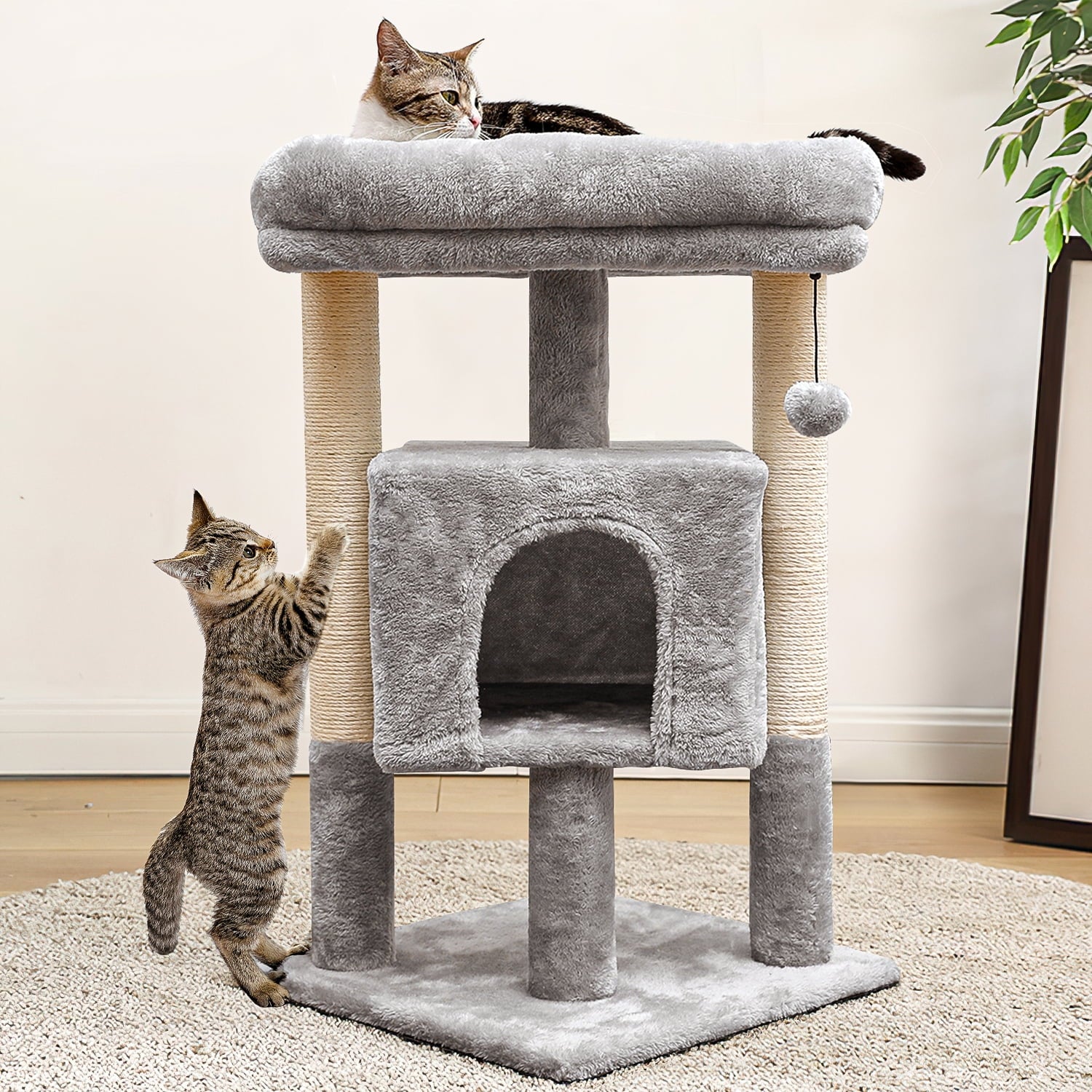 29"Cat Tree Tower for Indoor Cats Cat Condo with Sisal Scratching Posts, Plush Perch, Cat Bed Furniture, Beige