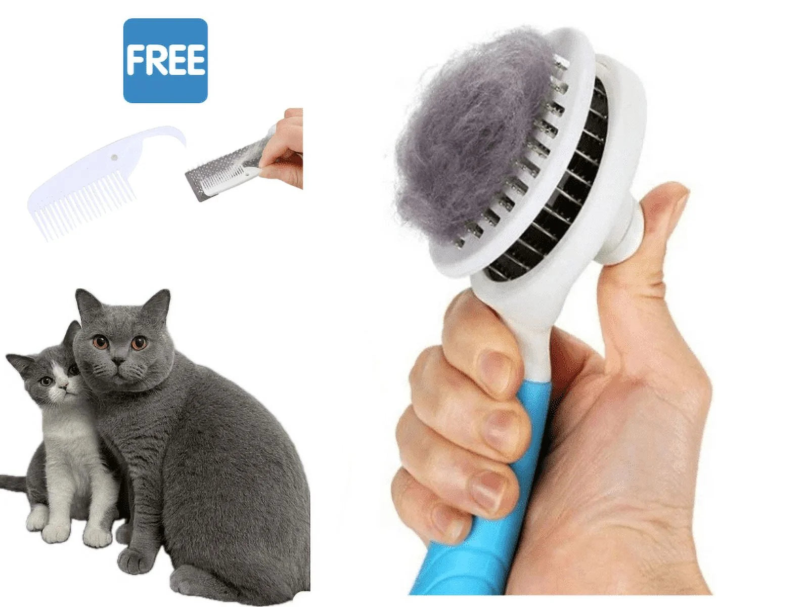 Dog &Cat Grooming Brush, Self Cleaning Slicker Brushes for Dogs Cats Pet Grooming Brush Tool Gently Removes Loose Undercoat, Mats Tangled Hair Slicker Brush for Pet with Flea Comb